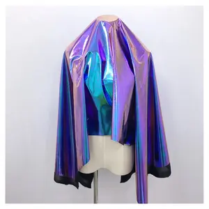 Penjualan laris kain kostum tari panggung berkilau kain cetak Foil metalik holografik melar spandeks poliester mode