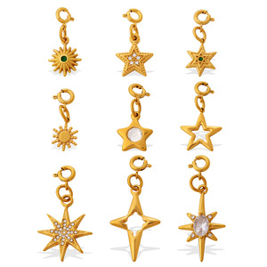 Dijes de estrella y sol de acero inoxidable chapados en oro de 18 quilates, accesorios de joyería DIY, colgante unisex para collar o pulsera - Product Image 5