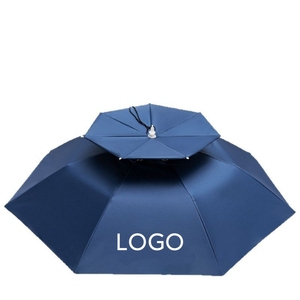 Portable Double-Layer Fishing Umbrella Manual Control Modern Design Sun Protection Head-Mounted Overhead Folding Outdoor Parasol