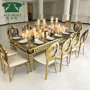 Mesa de Comedor Rectangular con Marco de Acero Inoxidable Dorado e Iluminación LED para Hotel - Product Image 5