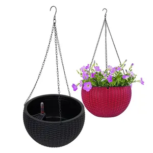 Hot Sale Rattan dekorative Kunststoff Blumentopf hängen Pflanzer Topf selbst bewässern hängende Blumentopf Korb