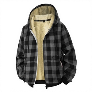 Manteau d'hiver chaud et isolant pour homme en flanelle avec doublure en fourrure Teddy Fleece, 100% polyester tricoté à pois, coupe-vent - Product Image 3