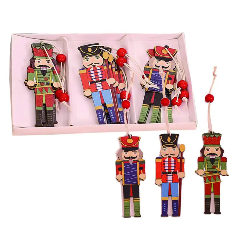 9 Stück bunt bedruckte Mini Nussknacker Soldat Holz Anhänger Weihnachts dekoration Lieferungen für Neujahr Home Ornamente