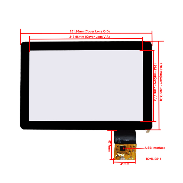 Bestar 10.1 Inch USB Capacitive Touch Screen 1-10 Points Big Cover Lens Customized IC ILI2511 Glass+Glass Product