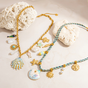 Collier en acier inoxydable style Océan, chaîne de clavicule avec étoile de mer et coquillage, bijoux pour femme à couleur inaltérable - Product Image 3