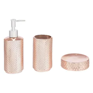 custom factory pink rose gold electroplate ceramic toothbrush holder bath accessories set