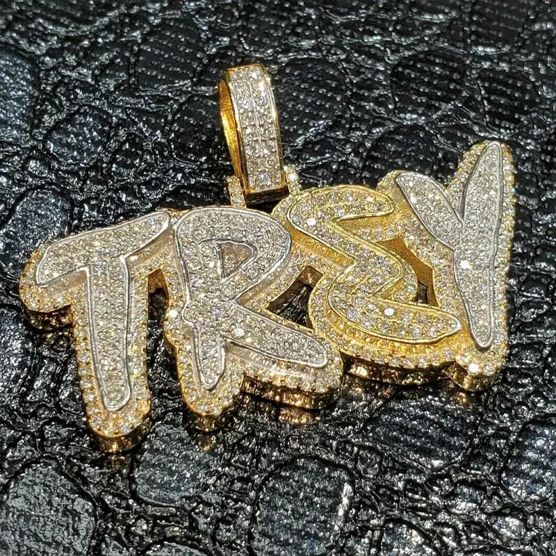 Mens Hip Hop Jewelry Custom Letter Name Initial Logo Pendant 925 Sterling Silver VVS Moissanite Diamond Iced Out Pendant