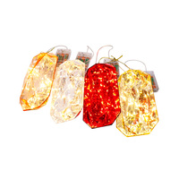 Vente en gros d'usine, lumières LED blanc chaud, miroir rectangulaire en plastique, pendentif en forme de gemme, décorations de Noël, bijoux, décorations de vacances