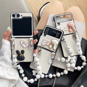 Écran pliant rabattable avec perles colorées dragonne petit lapin coeur coque de téléphone pour Samsung zfold5 zflip6 w24 flip Findn3Flip - Product Image 1