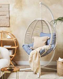 Sillón Moderno de Metal para Interiores y Exteriores <span class=keywords><strong>con</strong></span> Diseño de Huevo Columpio Blanco y Cojín Impermeable para Columpios de Patio y <span class=keywords><strong>Jardín</strong></span> Exterior - Product Image 1