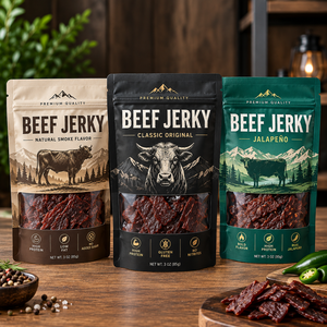 Sachet Doypack Personnalisé Imprimé pour Emballage de Viande Séchée (Beef Jerky) – Anti-Odeur, Refermable avec Fermeture Éclair, Qualité Alimentaire Mylar, Faible MOQ - Product Image 1