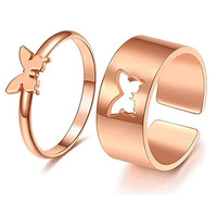 Ensemble de bagues de couple pour hommes et femmes 2 pièces/ensemble cuivre métal creux foudre dinosaure coeur anneau personnalité réglable anneau ouvert