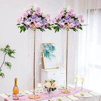Vases hauts en métal doré et cristal pour centres de table de mariage, porte-bougie avec perles scintillantes