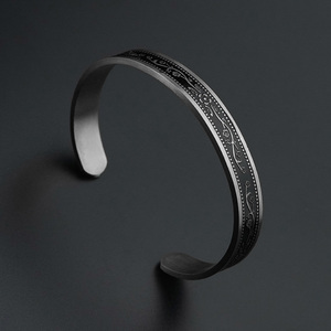 Ensemble de bijoux en acier inoxydable noir, argenté, en acier inoxydable 316, bracelet tendance en cuir en forme de C pour femmes et hommes - Product Image 3