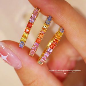 Bijoux tendance Xinfly pour femmes, nouvelles bagues en or véritable 18 carats avec saphir multicolore, pierres précieuses carrées de style princesse - Product Image 3