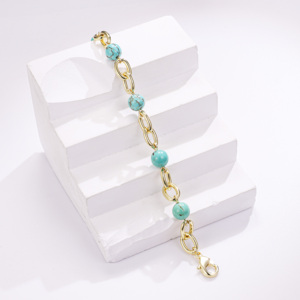 Gioielli Cm Di Grande Successo <span class=keywords><strong>Bracciale</strong></span> <span class=keywords><strong>Turchese</strong></span> Fatto a Mano con Perline Placcato <span class=keywords><strong>Oro</strong></span> 14K per Donna Vendita all'Ingrosso dalla Fabbrica Pulsera - Product Image 4