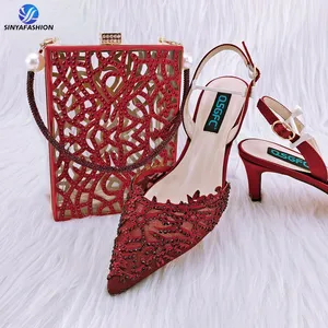 Orange Color Italian Design Shoes And Bag Set High Heel Women New Shoes Matching Bag Set With Stones