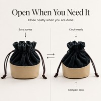 Mini pochette à bijoux ronde en velours avec cordon de serrage, sac de rangement de voyage portable en cuir PU pour bagues et boucles d'oreilles, emballage cadeau