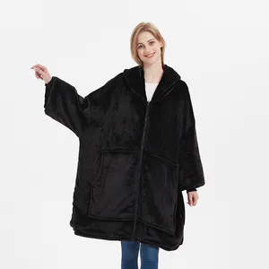 2023 Winter Tv Hooded Blanket Oodie Sherpa Fleece Snuggle Flannel Oversized Hoodie Blanket