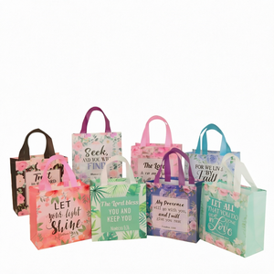 Sac cadeau biblique écologique en non-tissé, sac fourre-tout réutilisable en PP, motif floral biblique pour offrir en cadeau - Product Image 1