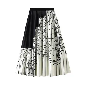 חצאית קיץ נשים מודפסת midi חצאיות ארוכות וינטג 'צעירה מזדמן, בתוספת גודל דק קפלים