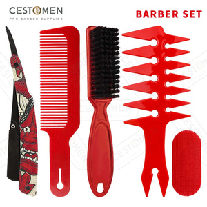 CESTOMEN Ensemble de 6 peignes professionnels pour barbier, ensemble de brosses pour <span class=keywords><strong>coiffeur</strong></span>, kit de peignes de rasoir rouge pour hommes - Product Image 4