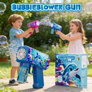 Pistolet à bulles électrique automatique en forme de dauphin avec lumière, jouet souffleur de bulles pour enfants, idéal pour les fêtes en plein air, les jeux d'été et les cadeaux - Product Image 3