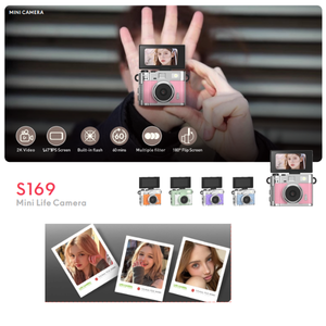 กล้องจิ๋ว S169 แบบจี้ห้อยคอ หน้าจอพลิกได้ ดีไซน์ทันสมัย ฟิลเตอร์หลากหลาย พร้อมแฟลช ตัวเลือกสีสันสวยงาม สร้อยคอแฟชั่น สายดาต้าแบบประหยัดพลังงาน - Product Image 6