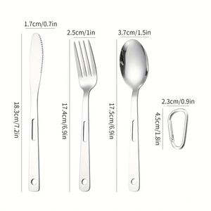 Wholesale Modern Stainless Steel <b>Portable</b> <b>Cutlery</b> <b>Set</b> with Carabiner Knife Fork Spoon for Camping and Hiking Outdoor - Product Image 2