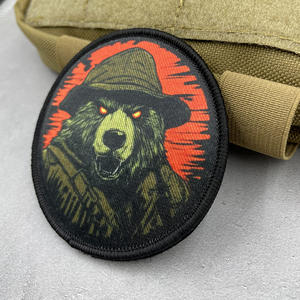 Parches tácticos de mezclilla tejidos con estampado de oso, leopardo de las nieves y lobo, insignias redondas con gancho y bucle para sombreros, OEM - Product Image 5