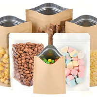 Pochette refermable en papier kraft recyclable avec fenêtre transparente, impression personnalisée, emballage alimentaire écologique pour noix et en-cas