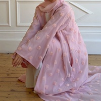 Nouvelle Abaya d'été modeste Loriya pour femmes musulmanes, Abaya ouverte en mousseline de soie avec fleurs 3D, robe de fête Ramadan Aïd, ensemble hijab assorti
