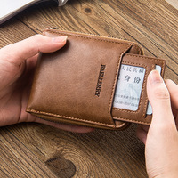 Porte-cartes et porte-monnaie zippé étanche en cuir PU pour homme, style vintage, mince, à trois volets, avec protection RFID, nouvelle collection, vente en gros