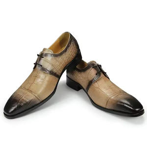 Chaussures Derby pour hommes, légères, respirantes, antidérapantes, en cuir, à lacets, à bout pointu, patchwork, semelle extérieure en caoutchouc, pour soirée - Product Image 5
