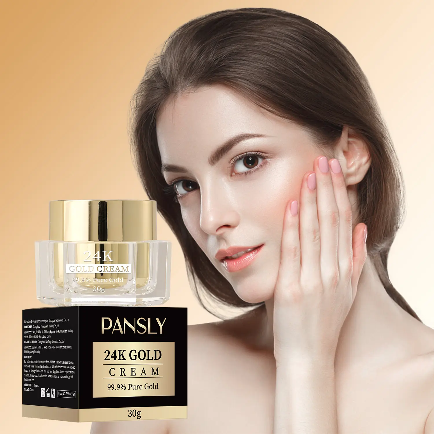 Crema blanqueadora hidratante orgánica 99.9% lámina de oro puro cuidado de la piel antiarrugas 24K crema facial de oro