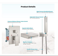 Robinet de douche cascade moderne en laiton poli chromé avec barre coulissante, pommeau de douche carré à jets pluie, jet direct et massage