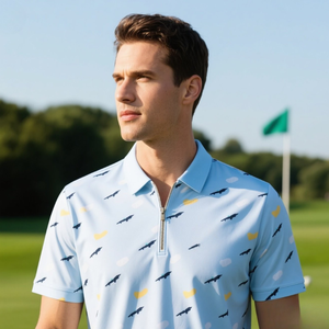 Polos de manga corta <span class=keywords><strong>con</strong></span> logotipo personalizado para hombre <span class=keywords><strong>con</strong></span> <span class=keywords><strong>cremallera</strong></span> de cuarto, camisetas de golf de secado rápido para exteriores de negocios informales de punto - Product Image 3