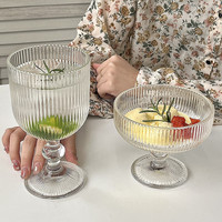 Retro Instagram-stijl verticale gestreepte ijslepel met korte steel van voedselveilig borosilicaatglas, dubbele kraalsteel, 301-400ml