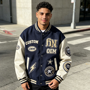 <span class=keywords><strong>Giacca</strong></span> Varsity da Baseball <span class=keywords><strong>Oversize</strong></span> per Uomo <span class=keywords><strong>in</strong></span> <span class=keywords><strong>Pelle</strong></span> PU con Maniche <span class=keywords><strong>in</strong></span> Ciniglia e Ricamo, 600 GSM, Streetwear Personalizzato OEM - Product Image 2