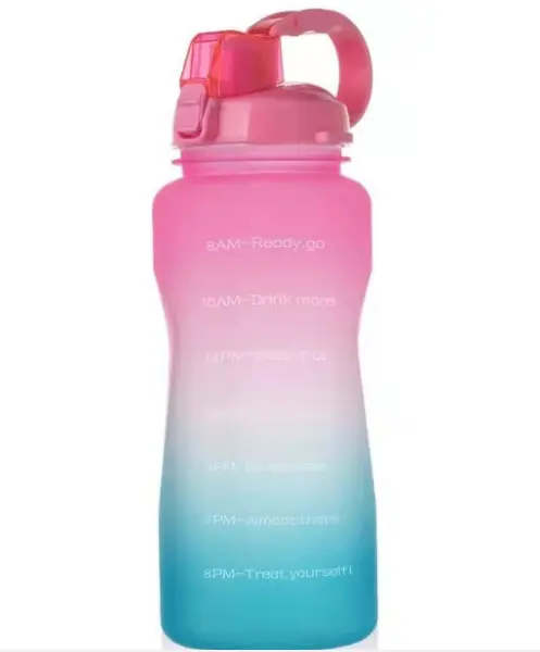 Botol air olahraga setengah galon, penanda waktu motivasi dengan sedotan & bot silikon pelindung bebas BPA tahan bocor