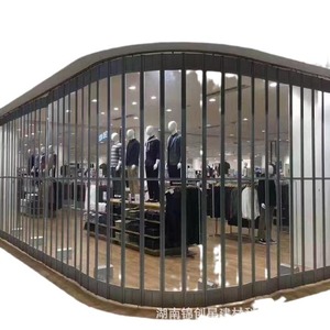 Puerta Corredera Plegable de Aleación de Aluminio para Centro Comercial, Diseño Contemporáneo en Forma de Arco, Panel de Cristal Transparente - Product Image 1