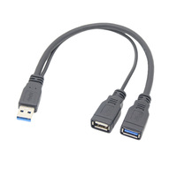 Cable adaptador divisor en Y USB 2.0 de 0.15m/0.3m, de USB-A macho a 2 USB-A hembra, con cable de alimentación