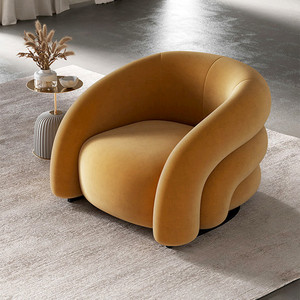 Sillón Individual de Diseño Creativo Italiano Minimalista, Tapizado en Terciopelo, Curvo, para Sala de Estar y Salón, Estilo Nórdico con Base de Metal - Product Image 5