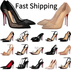 Tacones de aguja con punta en pico y malla de cristal para mujer |   Zapatos de Tacón Transparentes <span class=keywords><strong>Negros</strong></span> con Suela Roja |   Elegantes Zapatos de Vestir para Fiesta de Boda con Suela Roja - Product Image 1