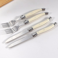 Ensemble de couverts en acier inoxydable avec manche en plastique blanc crème, ensemble de vaisselle occidentale pour la cuisine à domicile