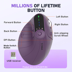 JOMAA Ergonomic Vertical Rechargeable USB Wireless Mouse with Function Adjustment Knob Right-Handed 7-Button <b>Desktop</b> mouse - Product Image 5