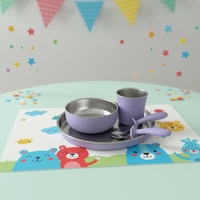 Ensemble de repas pour bébé et tout-petit en silicone de qualité alimentaire pour enfants, acier inoxydable 304, non toxique, écologique, imperméable, cuillère, fourchette, bol