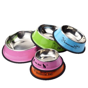 Bol pour animaux de compagnie en acier inoxydable, plat antidérapant pour chien et chat, bol à nourriture épaissi pour petits et grands animaux, couleur rose - Product Image 2