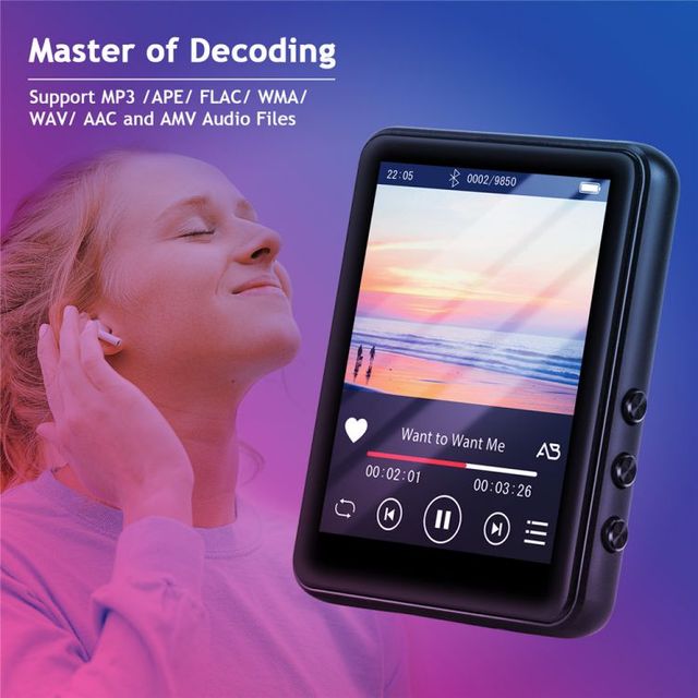 New Walkman Zinc Alloy 2.4" LCD Full Screen BT 4.2 MP4 Player With USB Port