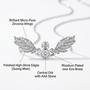 Collar con Colgante de Saturno Alado Brillante, Chapado en Platino con Alas Pavé y Bordes Pulidos, Joyería Estética Punk de Moda, Regalo - Product Image 2